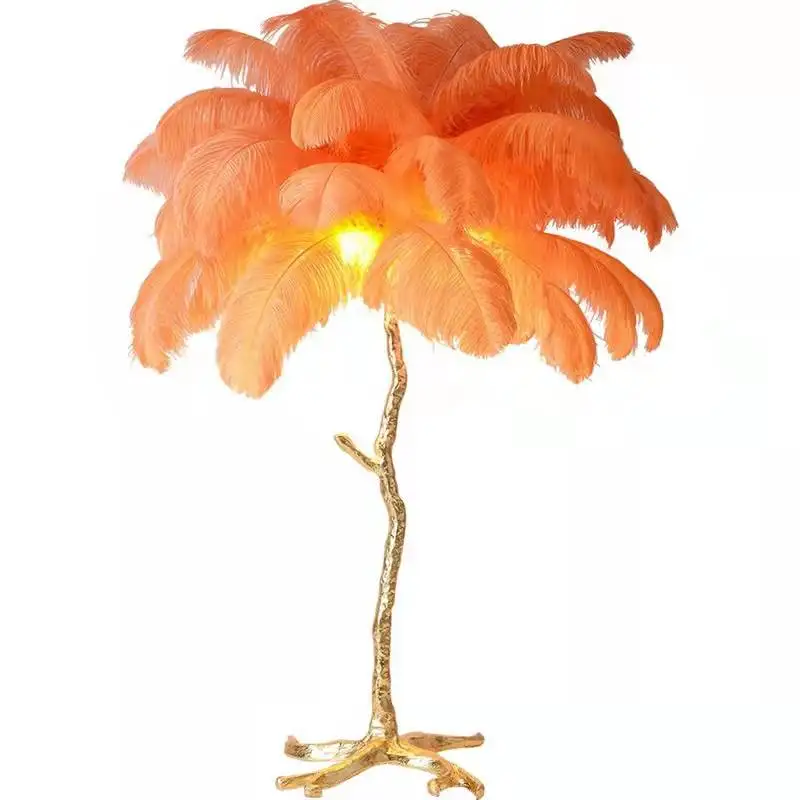 Hot sale luxury copper ostrich feather led table lamp