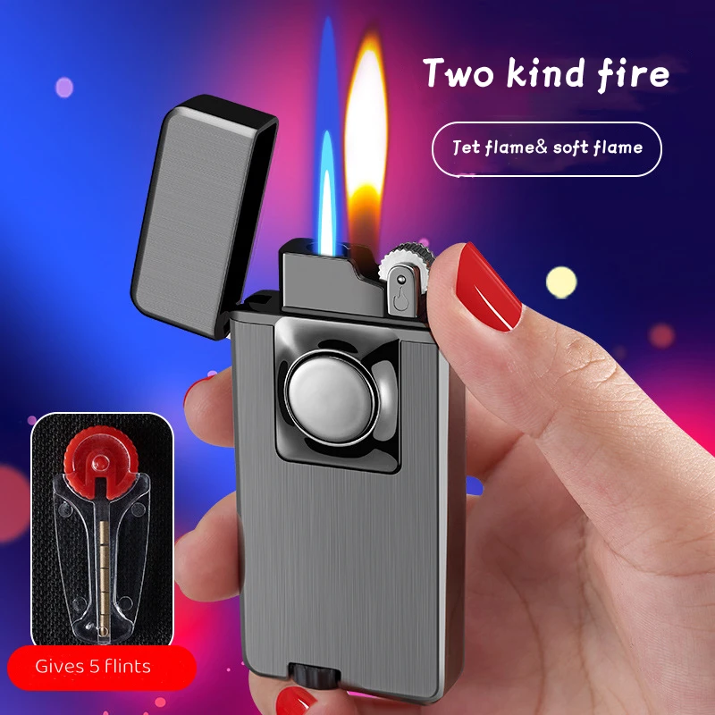 2023 Two Types Of Flames Butane Gas Lighter Windproof Blue Straight Flame And Soft Flame Lighter Custom Logo
