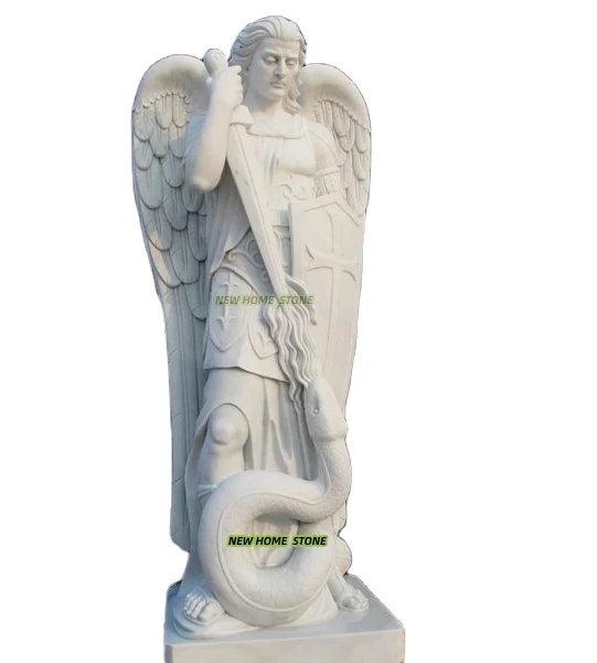 Church White Marble Hand Carve Customize Saint St. Michael Garden Angel Sculpture Marble Archangel Statue