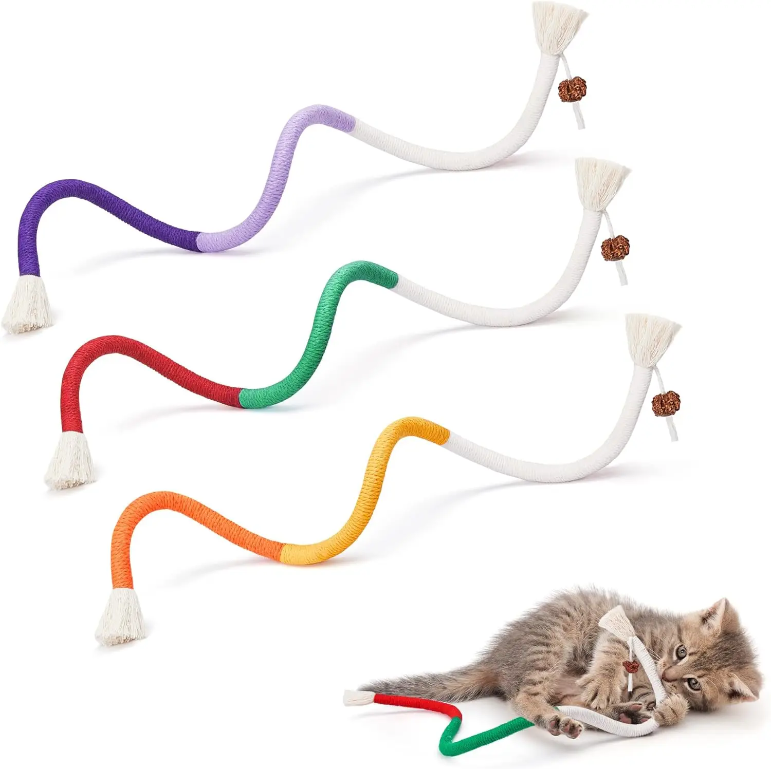Interactive Indoor Kittens Catnip Toys Chew Ropes for All Breeds Refillable Natural Teeth Cleaning Sustainable Packaged in Bag