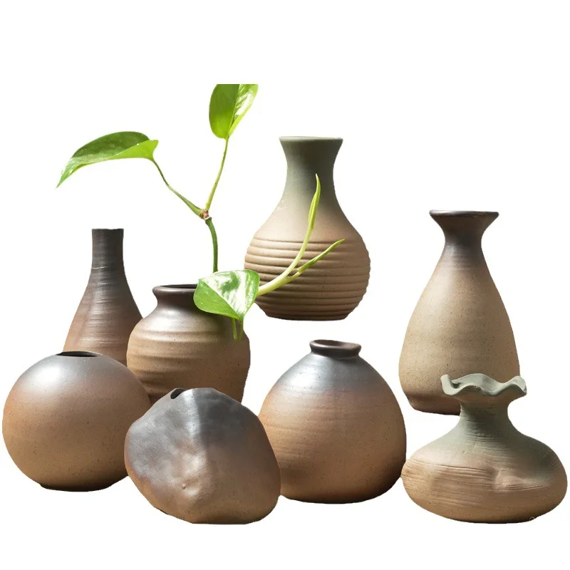 Creative Retro Japanese Style Ceramic Porcelain Vase Small Coarse Pottery Flower Utensil Zen Style Hydroponic Flower Arrangement