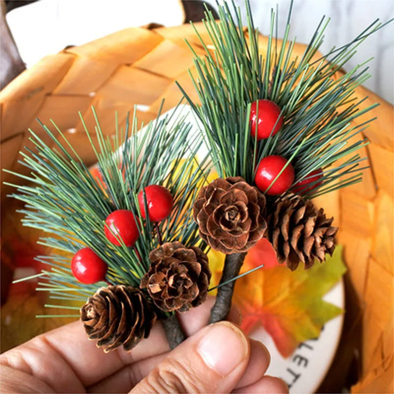 Artificial Evergreen Branches Tiny Pine Cones Picks Decor Floral Picks for Christmas Flower Wreaths DIY Xmas Gifts