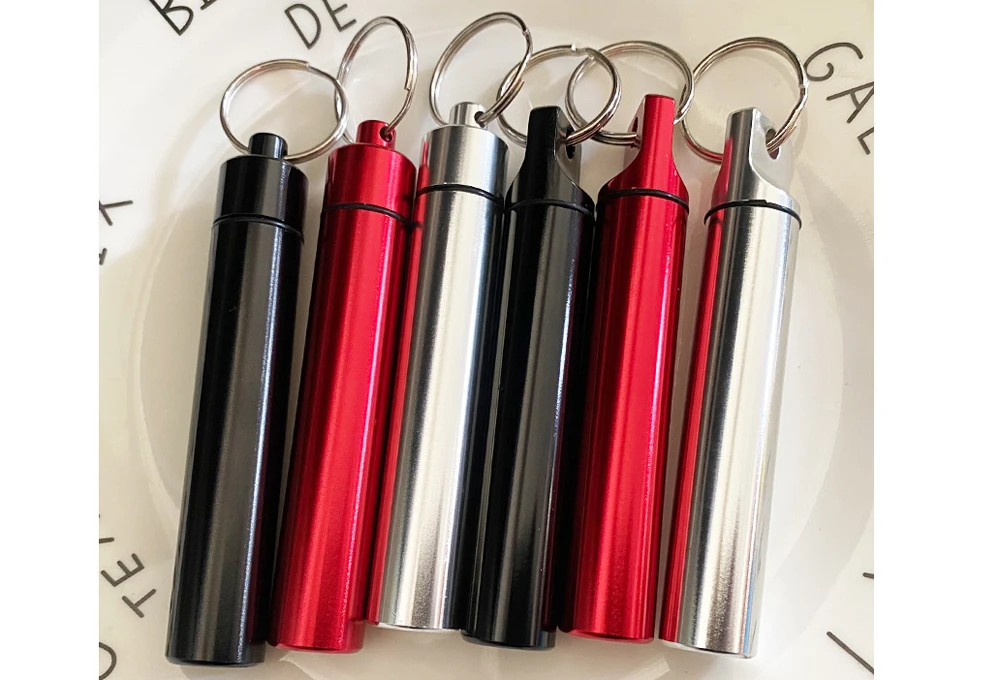 97*17MM Aluminum Toothpick Holder Portable Toothpick Case Keychain Waterproof Pill Box