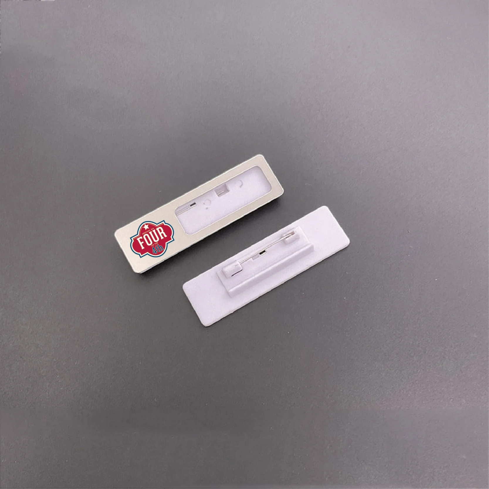 Custom Logo Printing Metal Stainless Steel Window Reusable Name Badge Plates Tags with Safety Pin Magnet for Employee