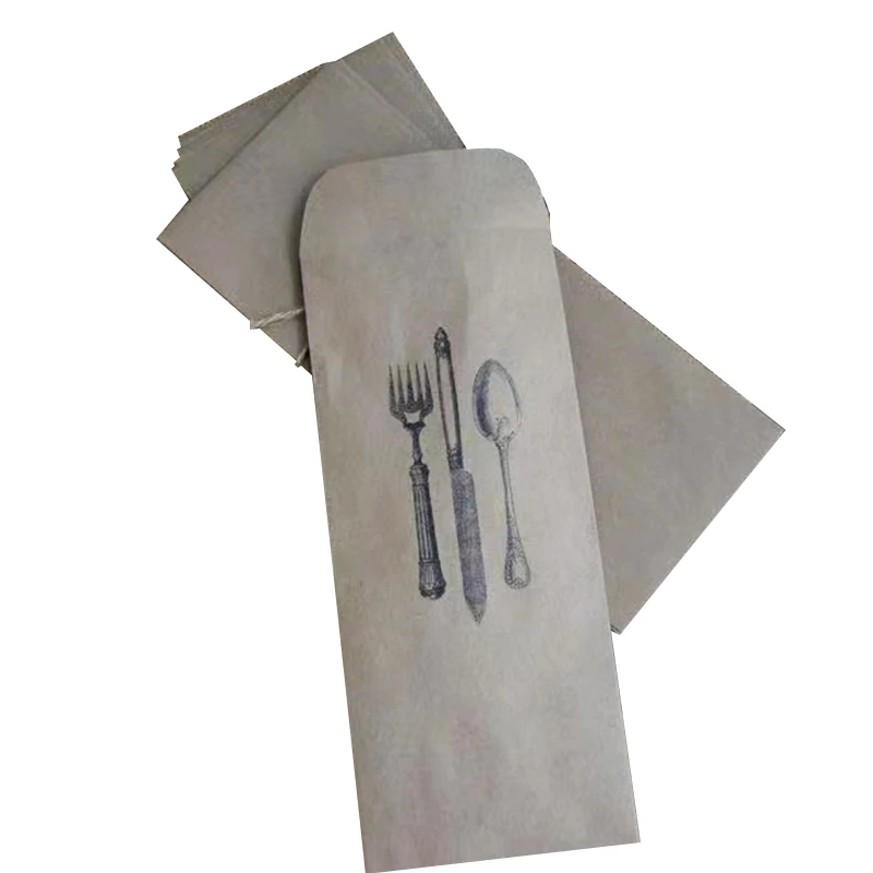 Eco Packaging Custom Printed Disposable Chopstick Spoon Knife Fork Pouch Bag Tableware Set Cutlery Paper Sleeve Envelopes