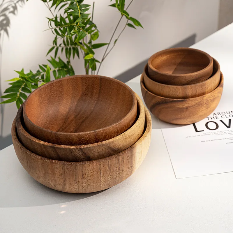 Wholesale Natural Indonesia Acacia Wooden Bowl And Spoon Set For Home Hotel And Restaurant High Quality Coconut Bowl