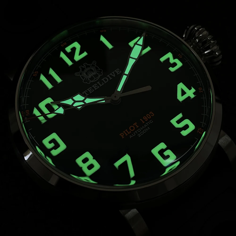 STEELDIVE SD1903 New Arrival 46.5mm Steel Case Dive Watch Super Luminous C3 Unique Crown 200M 20ATM Diving Men Watches