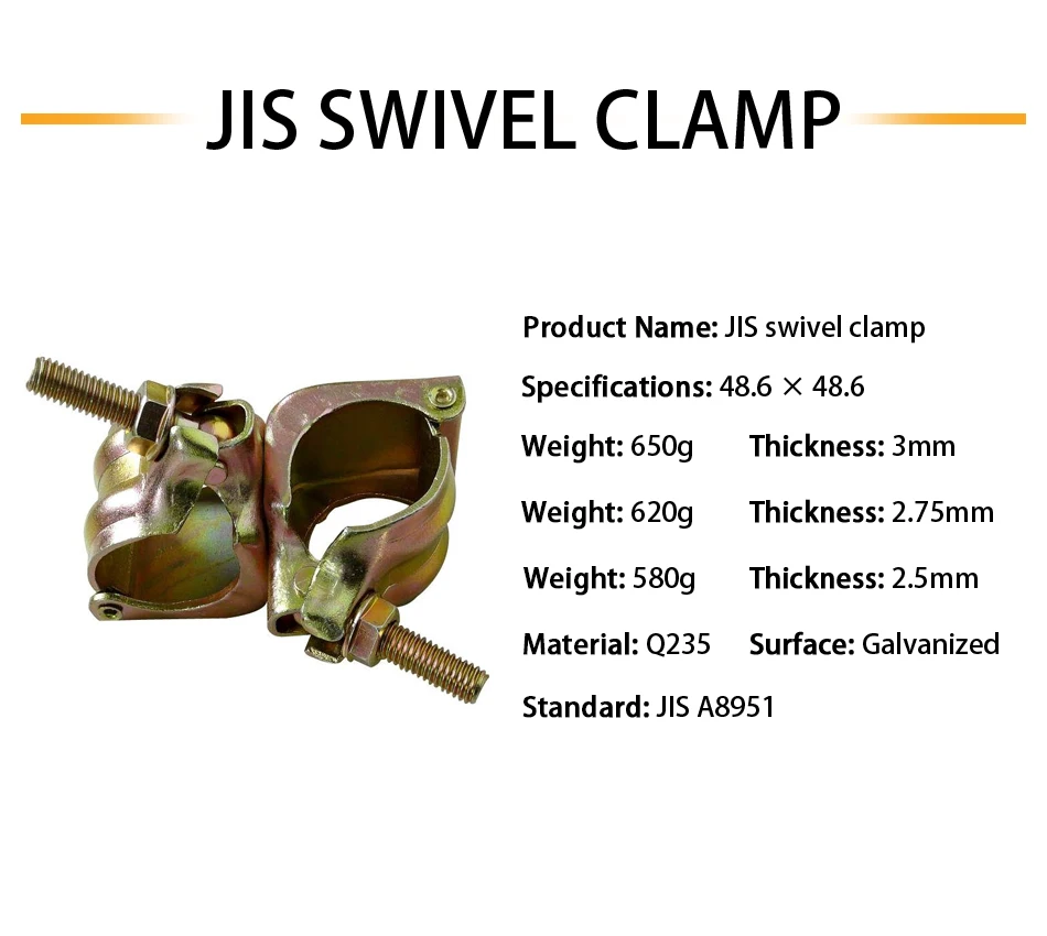 galvanized fixed swivel durable light weight scaffold clamp for pipe