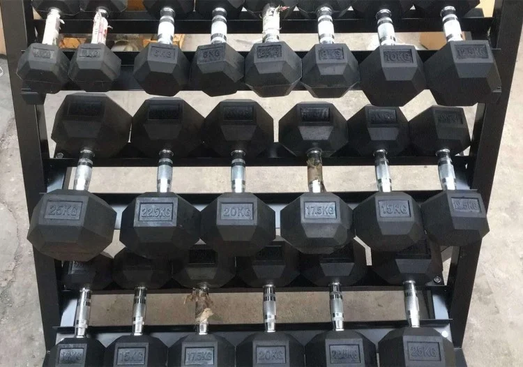 AM04 High quality Gym Equipments Weights Iron Rubber Dumbbell Set Weight Lifting Professional Hex Rubber Dumbbell