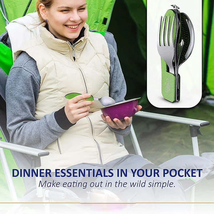 Набор вилок ложек ножей и открывалки для бутылок набор столовых приборов кемпинга оптовая продажа 4 в 1 складная нержавеющая сталь металл