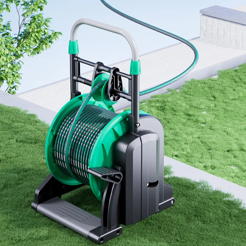 Swivels Guide Wash Foot-operated Hose rewinder Garden  Wall Mount Metal Pressure Hose Reel For High Pressure Hose