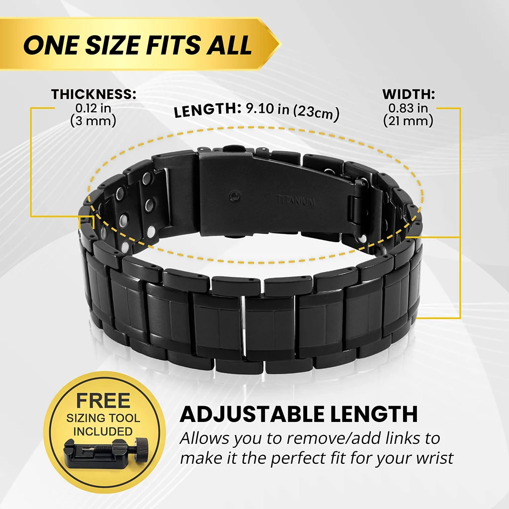 3X Strength Titanium Magnetic Therapy Bracelet for Men Premium Fold-Over Clasp & Adjustable Length Gift Packaging