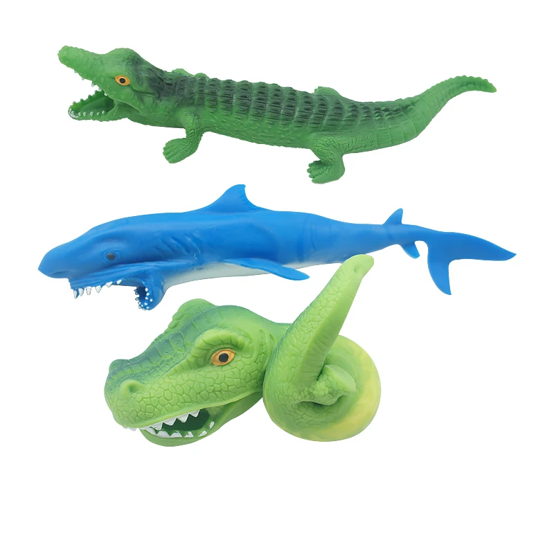 High Quality rubber Stress Reliever Toy Set Stretch Dinosaur Crocodile Shark Animal Toy plastic animal shape stress ball
