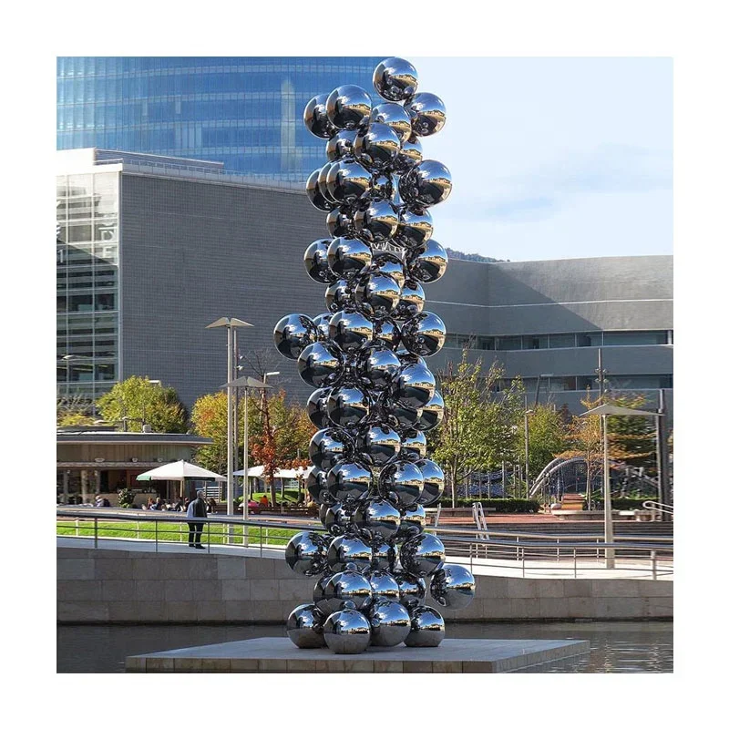 Custom Metal Crafts High Polished Mirror Surface Stainless Sculpture Fountain With Water Feature with Led Lights