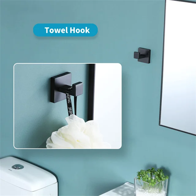 4 pieces of bathroom accessories set matte black steel bath bathroom hardware sets wall mounted square