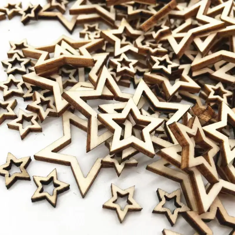 SLT Wooden Star Cutouts Hanging Ornaments Wooden Chips Wood Slices for DIY Ornament Hanging Pendant