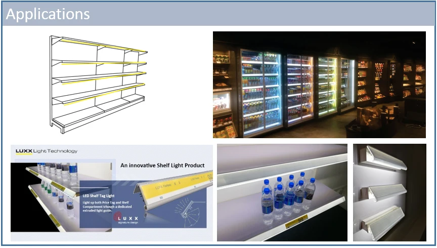 
The Newest innovative shelftag light, illuminated ticket strip for shelf lighting original patent 