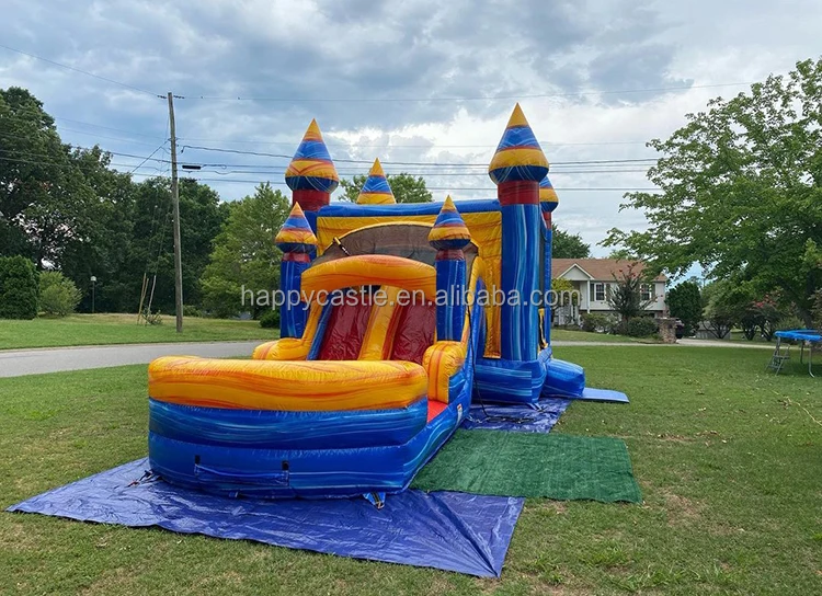 Commercial inflatable bouncer with water slide combo bounce house and wet dry slide for kids and adults