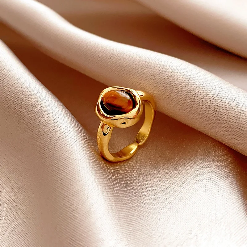 Vintage 18k Gold Zircon Pearl Heart Butterfly Open Finger Ring Women Quartz Tiger Eye Stone Knuckle Ring Jewelry For Gift