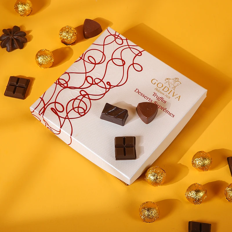 Custom logo Luxury 12 Pcs Mini Drawer Black Truffle Chocolate Dessert Gift Packaging Box With Pvc Insert