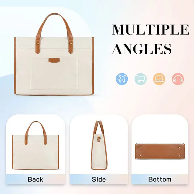 BSCI Custom Casual Briefcase Handbag 15.6 inch Work Shoulder Laptop Bags Canvas Women Shoulder Luxury Laptop Tote Bag