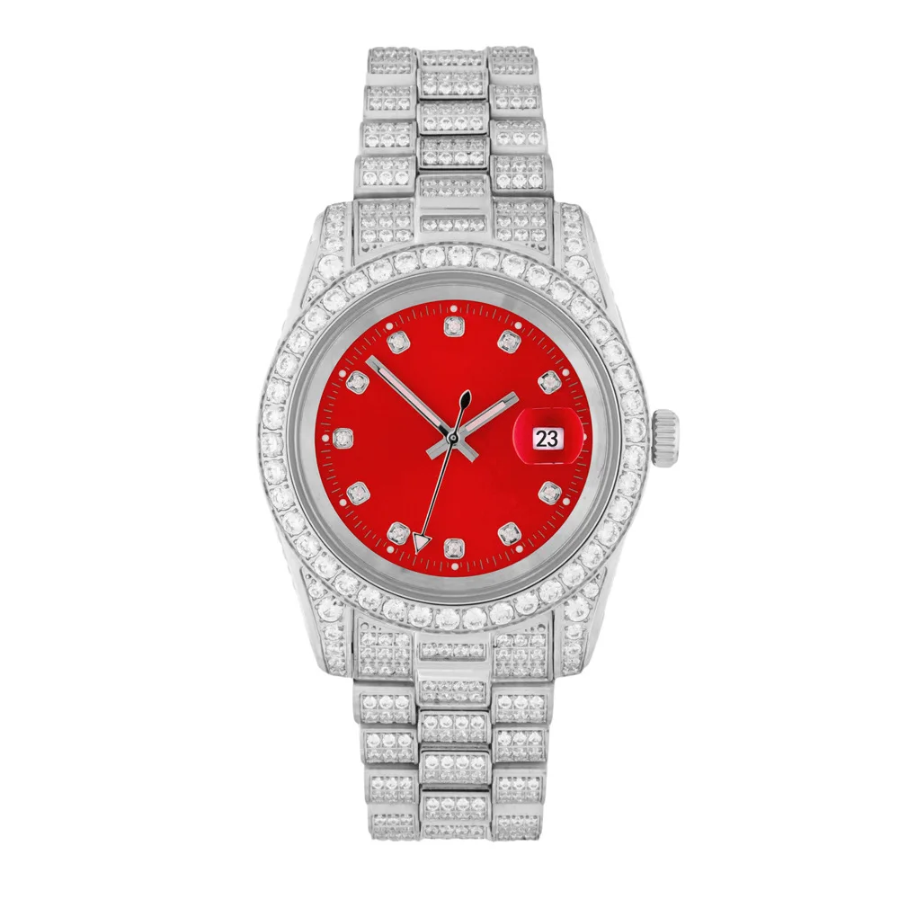 2021 Hip Hop Jewelry Iced Out Quartz Watches Stainless Steel Roman Watches 18K Gold Diamond Bezel Elite Watch