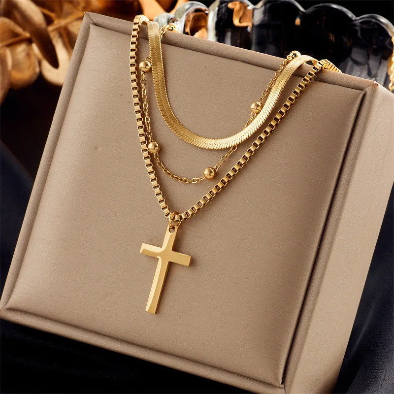 Free Samples Stainless Steel Real Gold Layered Heart Butterfly Pendant Necklace Women Multilayer Zircon Star Necklace Gift