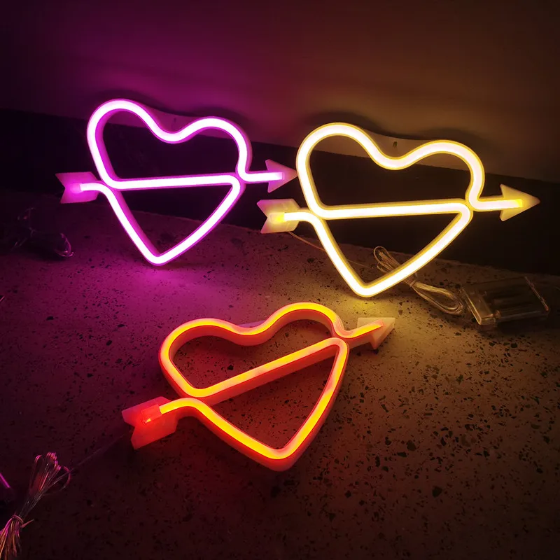 USB battery home holidays shop cafe bar decor cute Heart design multi-color neon led light for indoor wall lamp