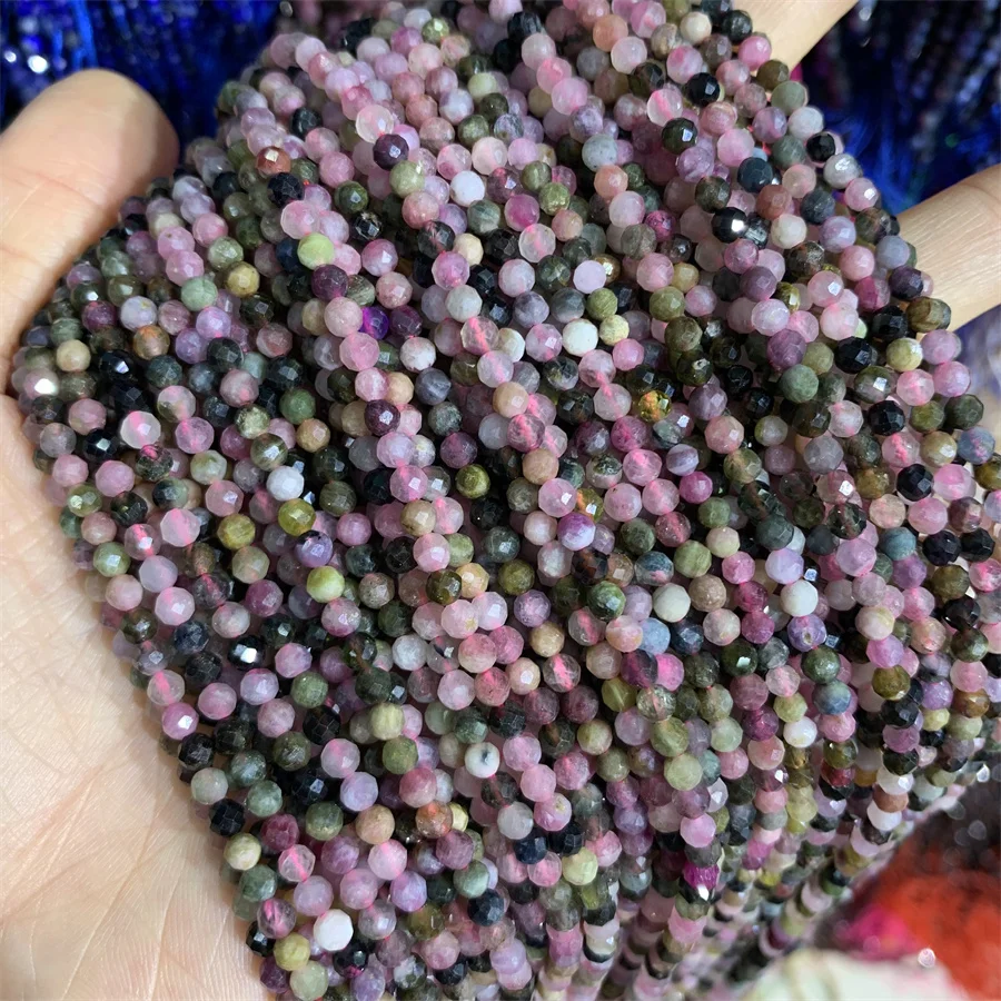 Natural Colorful Tourmaline Frizzling Crystal Beads 2mm Stone Gemstone Jewelry DIY Making