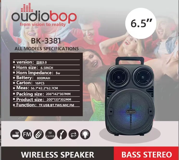 OEM Portable Card Wireless Speaker 6.5 Inch Wireless BT Subwoofer Speaker with Microphone Grip