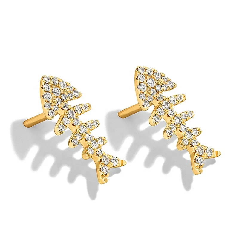 Gemnel 925 sterling silver 14k gold plated animal fish bone earrings for women