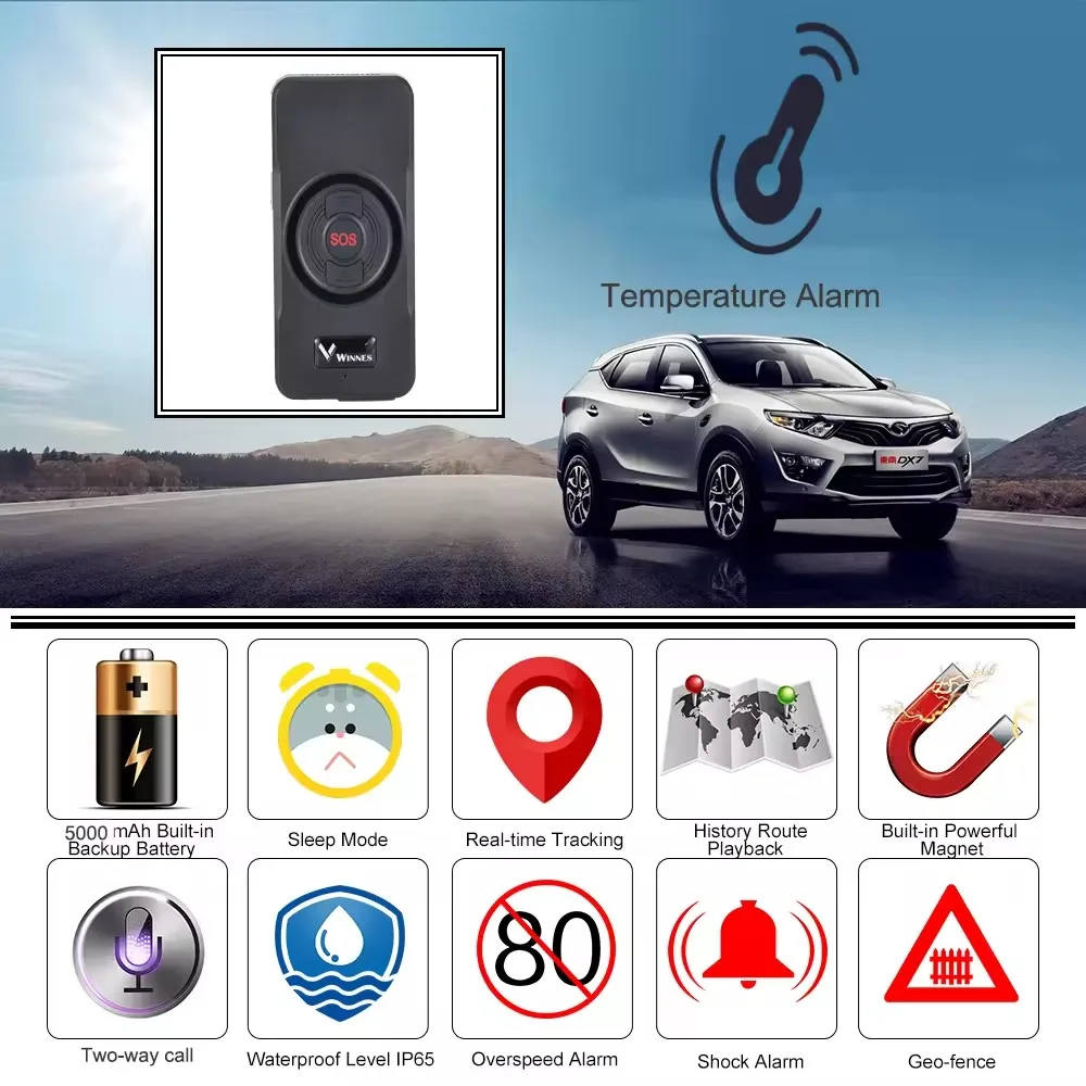 WINNES TKS2 GPS Tracker 5000mAH SOS Two Way Communication Free PC & APP Online Realtime Tracking For Vehicles Car Truck