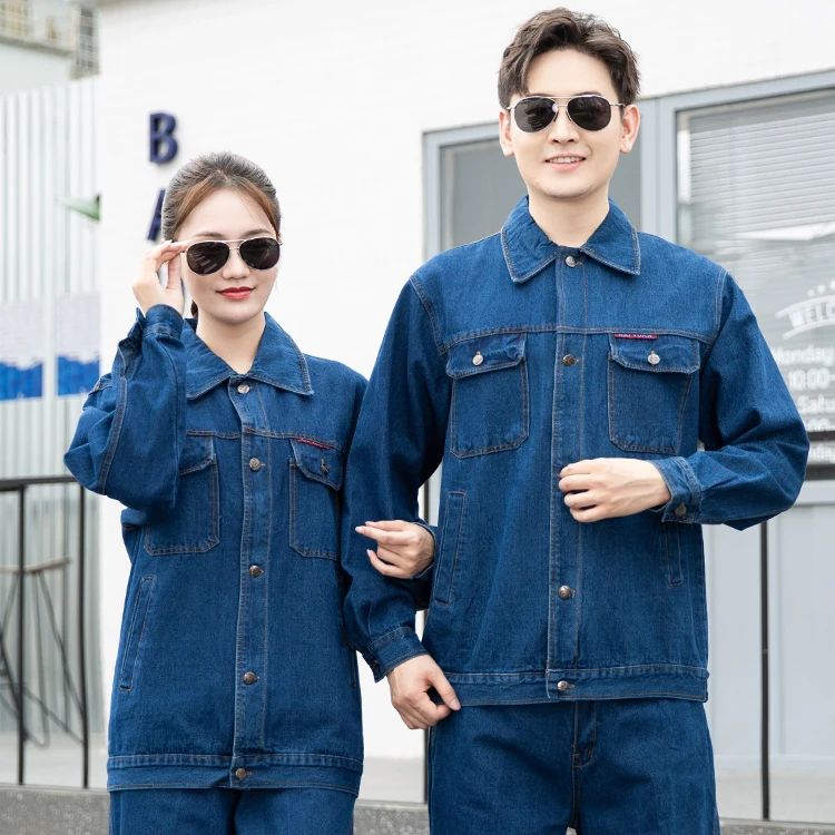 Summer Manufacturer Denim Work Clothes Factory Supply Denim Workwear Jackets and Jeans Overalls suits