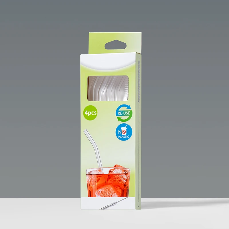 eco friendly borosilicate glass clear color straw cocktail straight bend straw