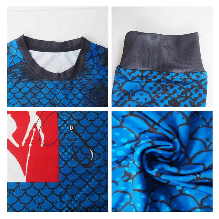 
custom sublimated navy blue short sleeve mens womens hooded upf polyester sun marlin fishing shirt 