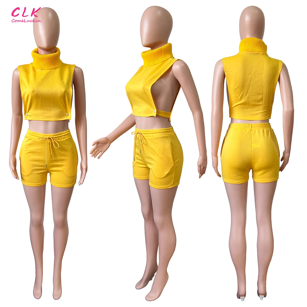 Wholesale Custom Logo Crop Tank Top Short Pants Women Sets 2023 Summer Sexy Side Slit 2 Piece Shorts Club Outfits