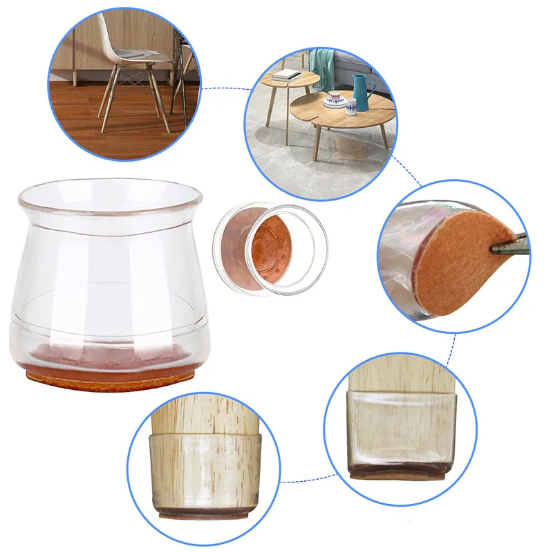 JTX708 Furniture Stool Chair Leg Cover Floor Protector Thickened Non-slip Mute Chair Leg Caps Silicone Table Chair Foot Cover