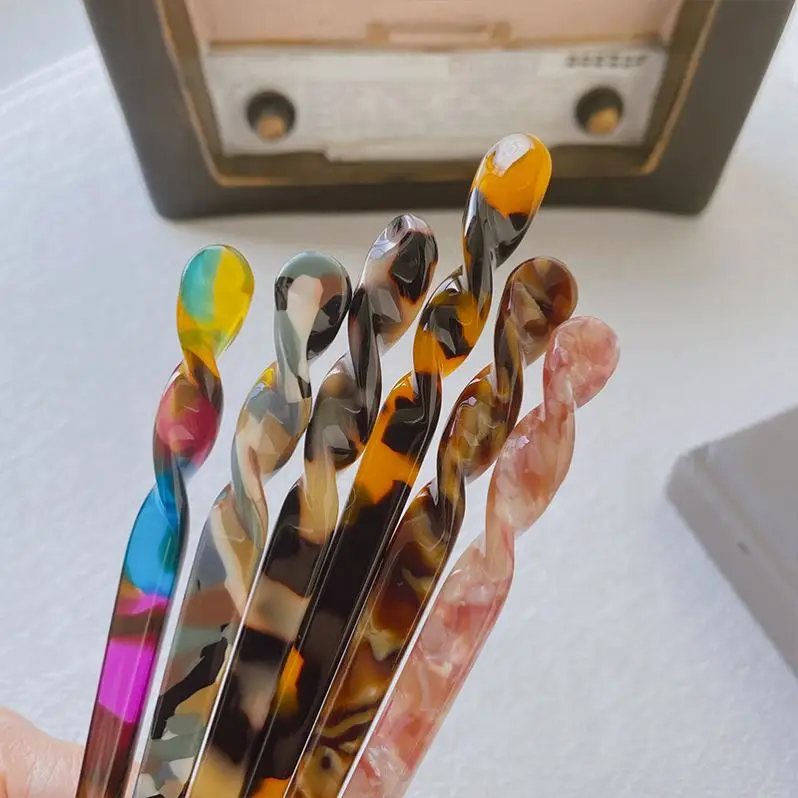 Fashion acrylic acetate hair clasp chopsticks twisted Stick pin Women Girls japan hairpins