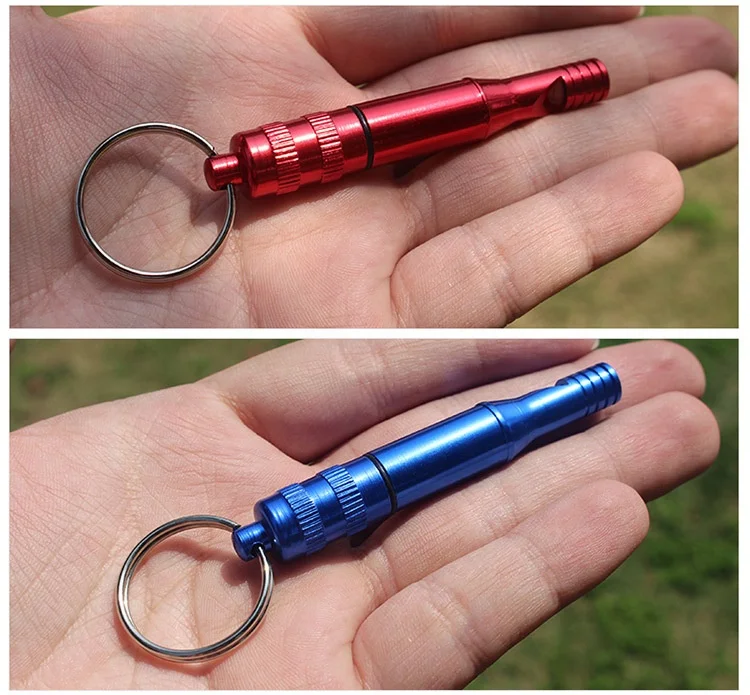 Outdoor Survival Emergency Whistle with Watertight Storage Capsule Waterproof Storage container with Keychain