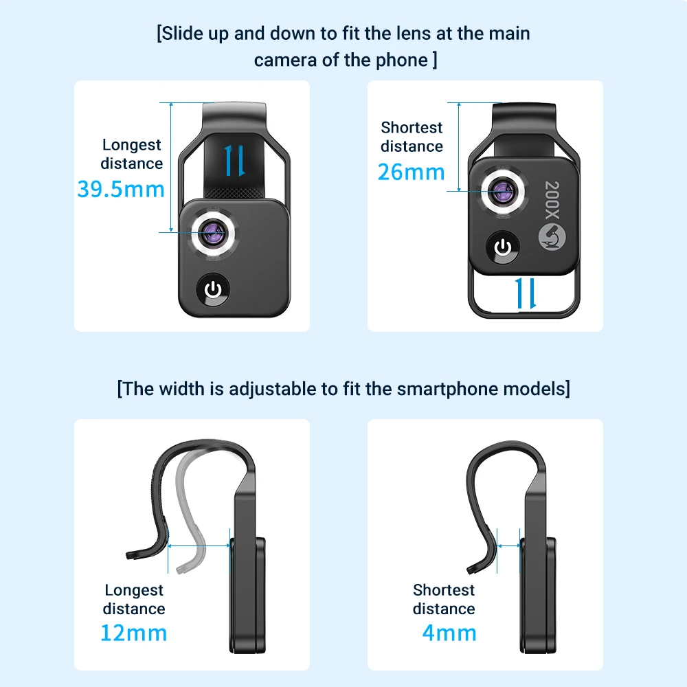 2022 APEXEL New Mini Mobile Phone Microscope Magnifier 200X Optical Telescope Camera Lens with CPL LED