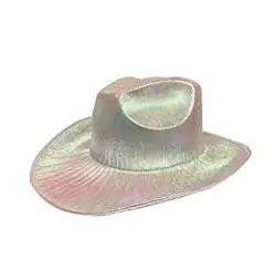 Light Up Holographic Led Flashing Hats  Wholesale Western Styles Pink Red White And Blue Women Wool Cowboy Hat With Lights