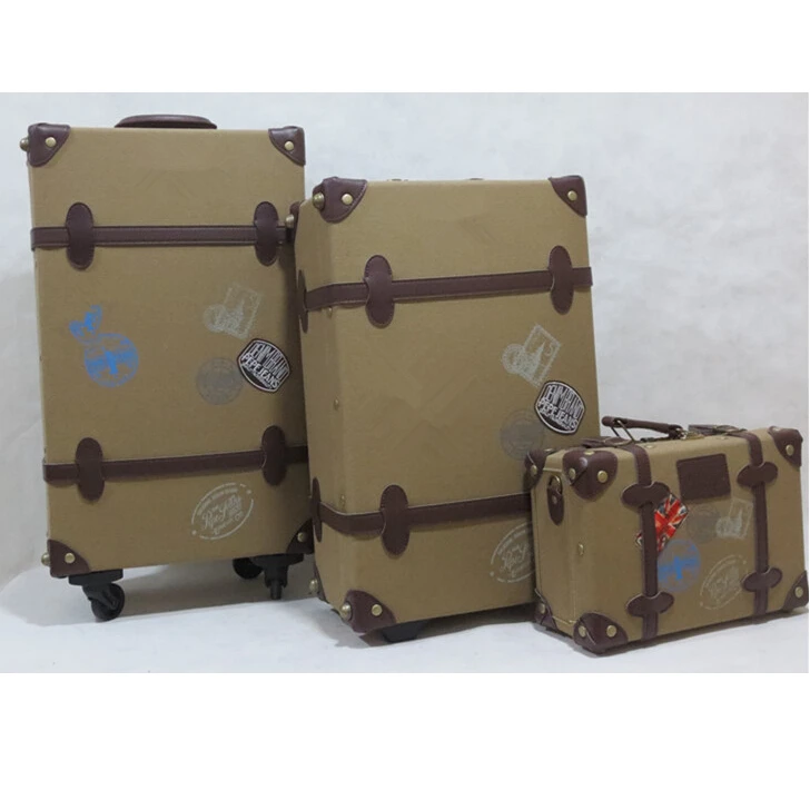 New design canvas material vintage style rolling luggage set bagage trolley luggage case