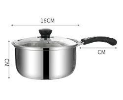 XINCHU High quality 16cm Stainless Steel Milk Pot 304 Steel Sauce Pot With Cover For Cooking Sheep Mi Wth Insulated Heat Handle