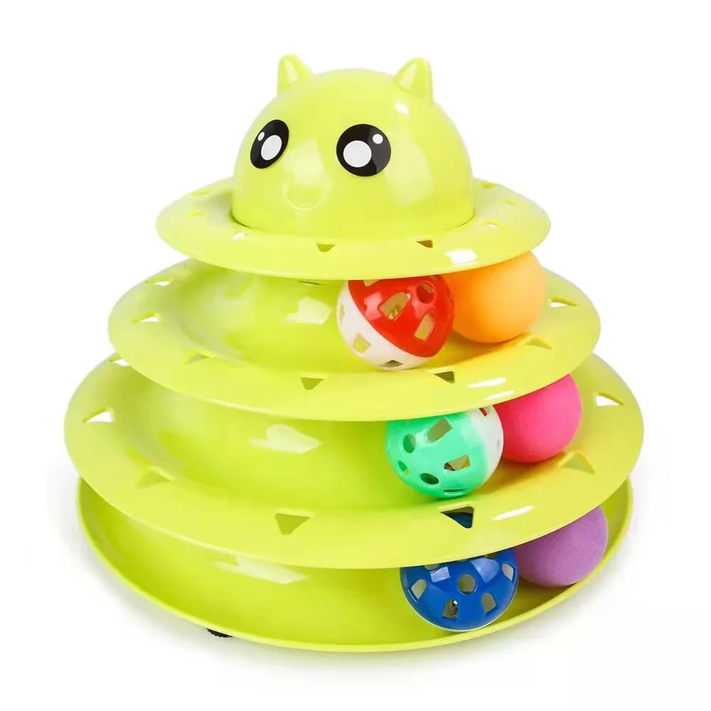 Cat Toy Roller 3-Level Turntable Cat Toys Balls with Six Colorful Balls Interactive Puzzle Kitten Toys