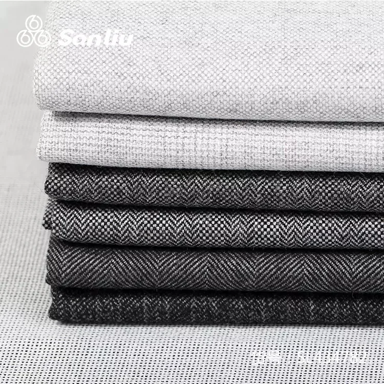 Cheap china factory seller twill herringbone polyester wool jacquard fabric for wool suit