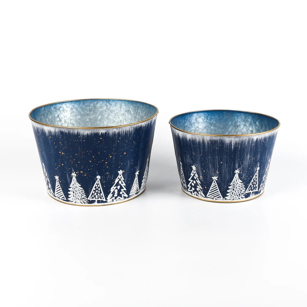 Factory Newest Bulk Sale Christmas Outdoor Decoration Blue Christmas Tree Iron Flower Pot  container  packing/giftpacking