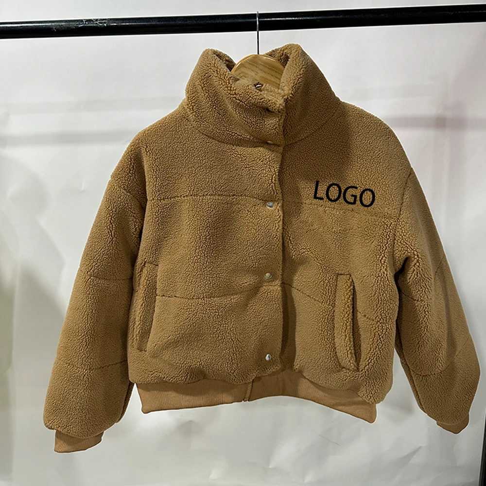 Custom high quality fleece jacket zip up button fur coat thickening with cotton sherpa teddy fleece jacket for women