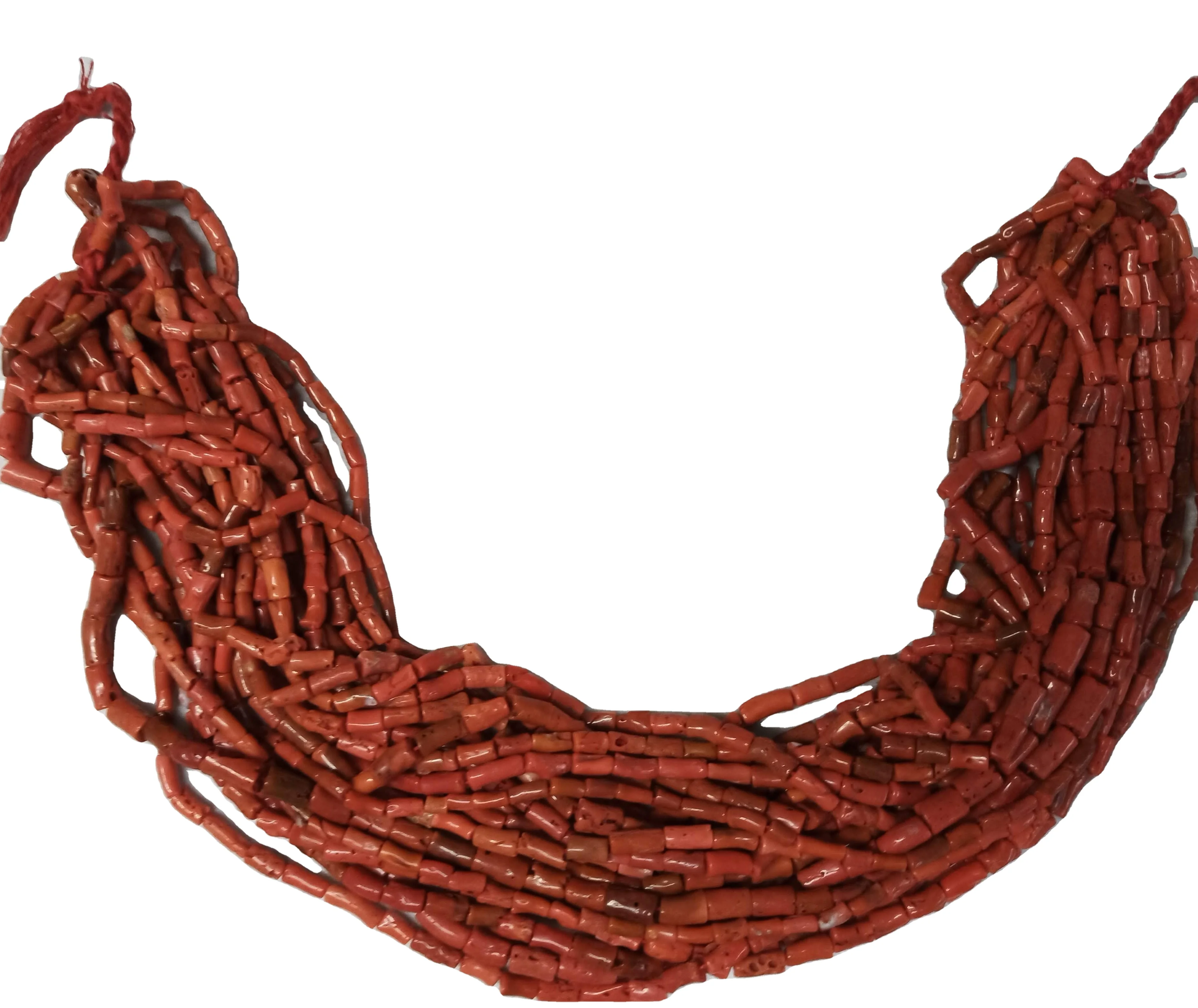 Genuine Red Coral Tube shape Necklace with holes not treated not dyed corallium rubrum no cites required