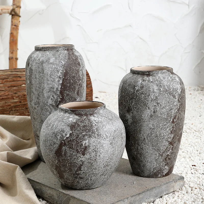 Vintage Chinese Wabi-sabi Home Decor Ceramic Jars Large Size Ceramic Floor Vases For Living Room Yard Decoration