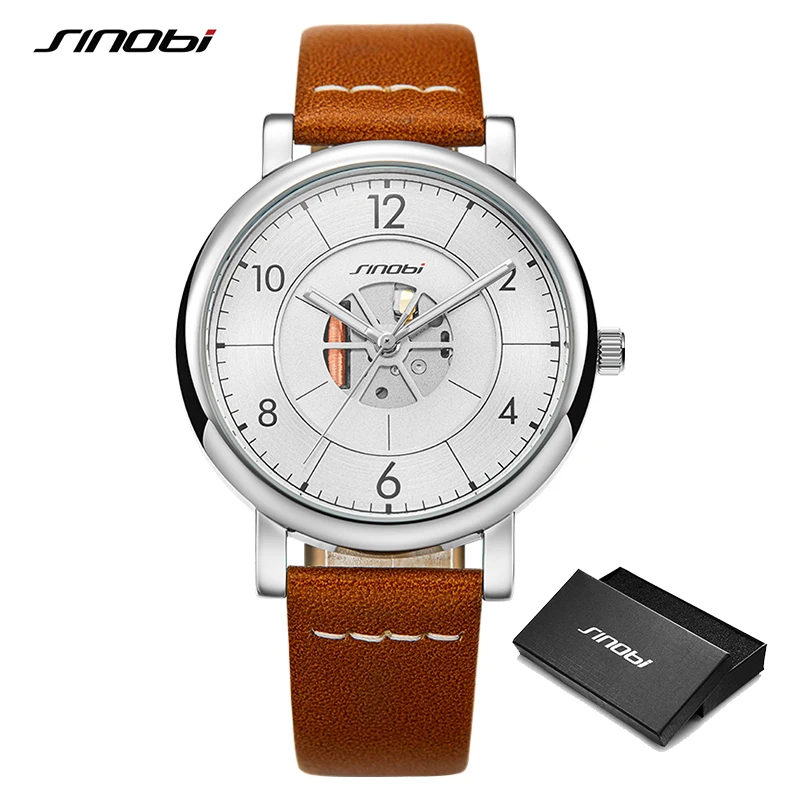 SINOBI Luxury Colorful Leather Personalization Stainless Steel Water Resistant Watch Customized Your Man Watch Experience